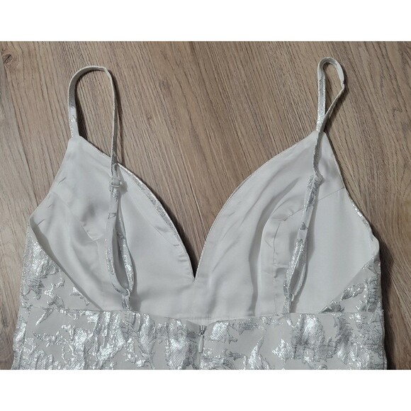 Lulus Can't Refuse White Silver Jacquard Ruffled Mini Party Holiday Dress small - Picture 8 of 8